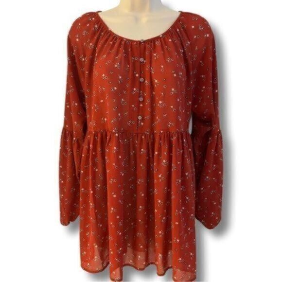 Loft BOHO Flowy Tunic Top. Floral. Burnt orange color. Size Small - Picture 1 of 6